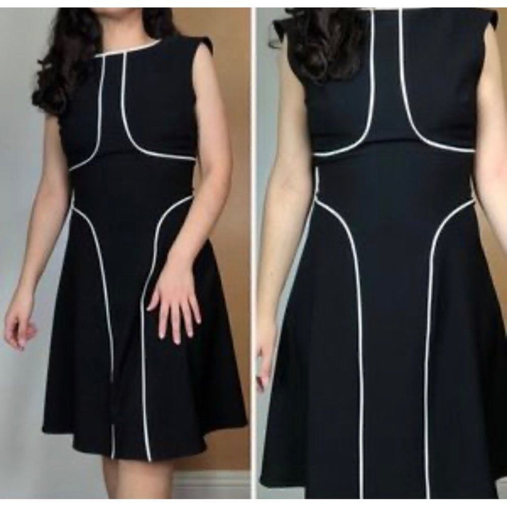 Alfani Petite Black Dress with White Piping Fit & Flare Dress Size 8P